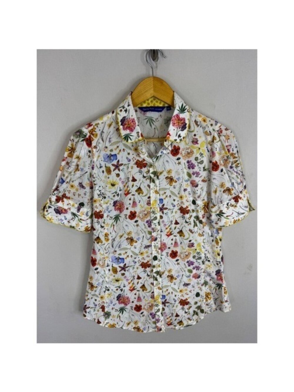 Georg Roth Los Angeles Floral Botanical Cotton Short Sleeve Blouse White XS